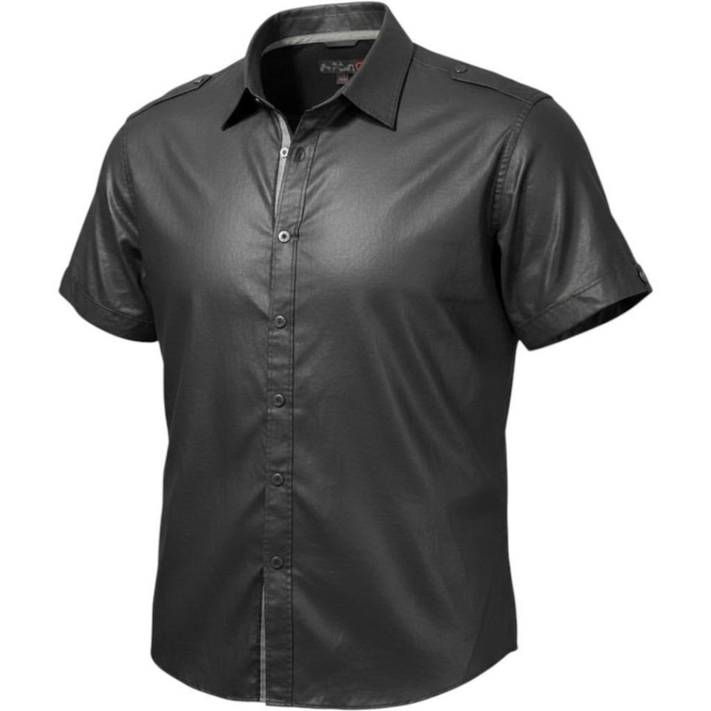 G by Guess Mens Charcoal Gray Coated Military Short Sleeve Button Down Shirt M